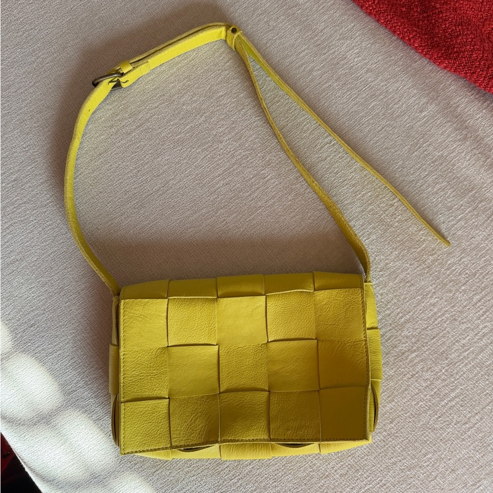 Yellow Woven Leather Shoulder Bag